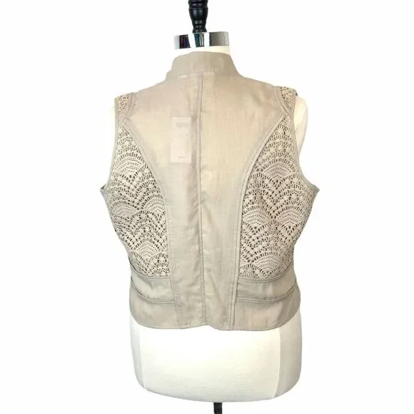 Chico's Vest Romantic Cottage Crochet Lace Open Front Sz 10 12 Tan Cream NWT - Picture 3 of 16